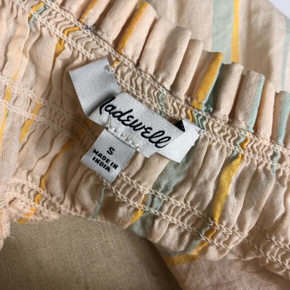 MADEWELL Striped Smocked Mock Neck Popover Blouse Size Small Boho Knit - Picture 4 of 6